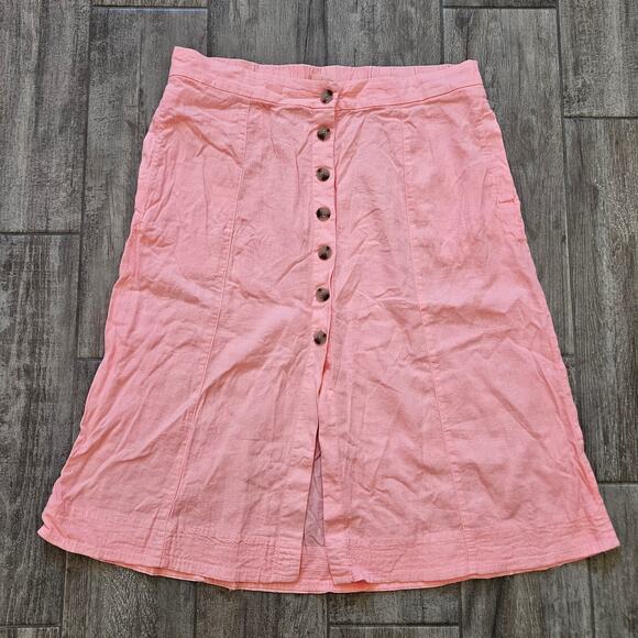 Universal Thread Button Front Linen Blend Midi Skirt Women’s XXL Pink A-Line - Picture 3 of 11